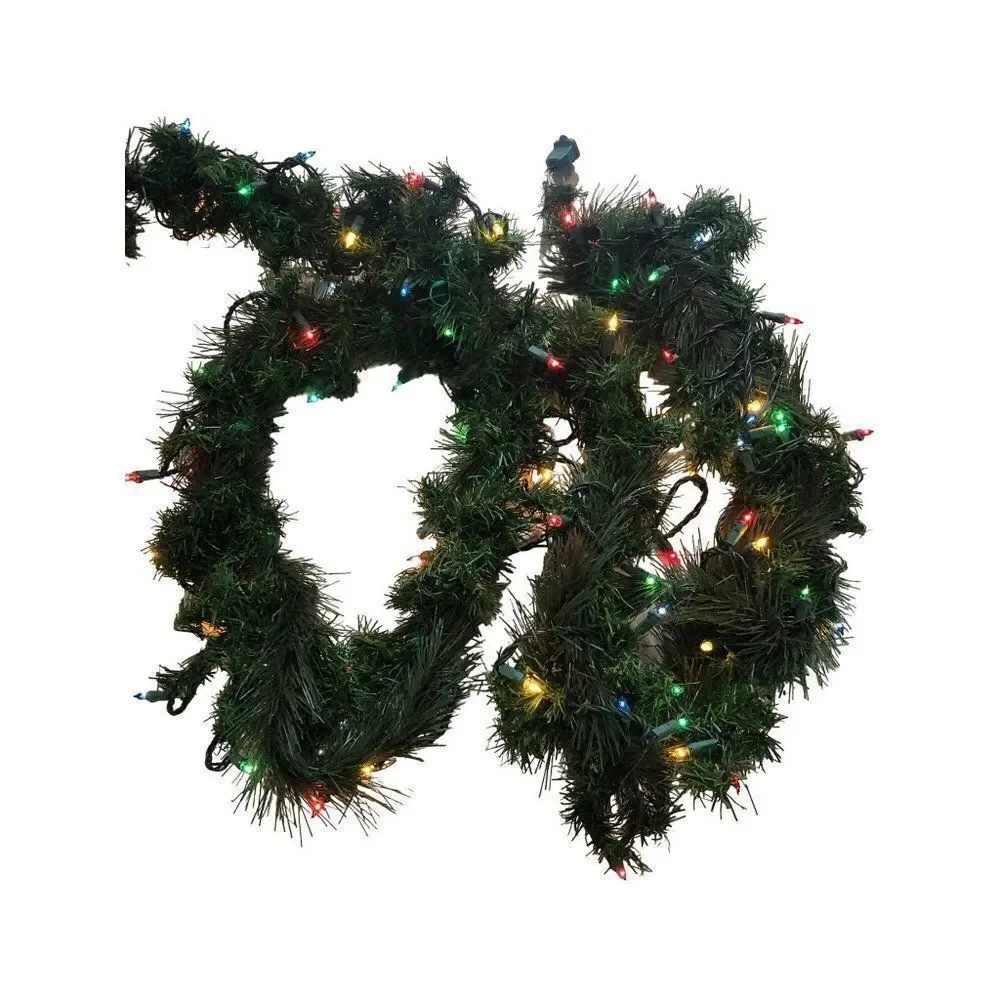 Vintage Garland Pine Multicolor Holiday Christmas Decor 8 feet